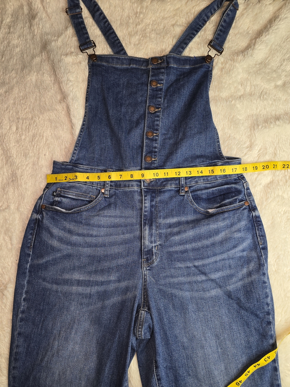 Plus Size Button-Front Denim Overalls - Blue - Picture 7 of 14